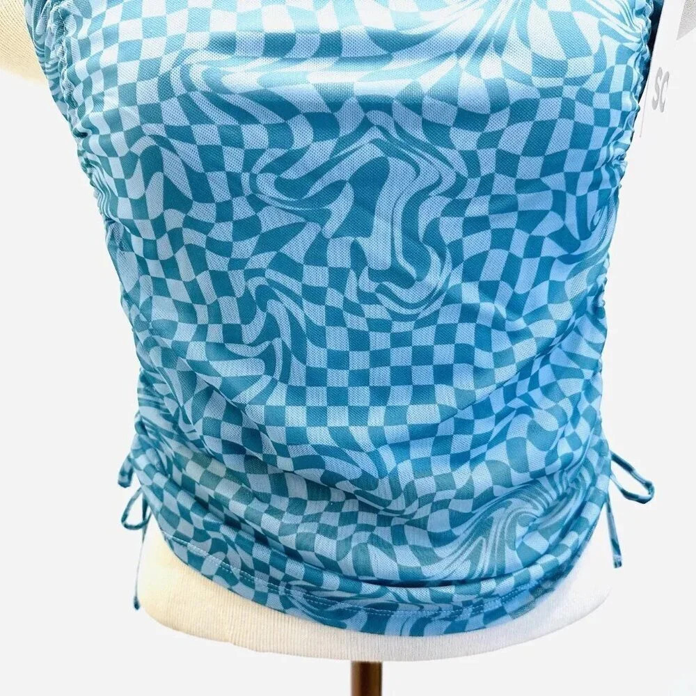NWT SO GOODS FOR LIFE Juniors Sleeveless Straps Pullover Cropped Blue Top Large - Picture 8 of 10